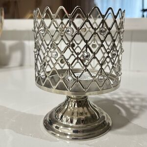 Bath & Body Works White Barn Rhinestone Metal 3-wick Candle Holder Pedestal